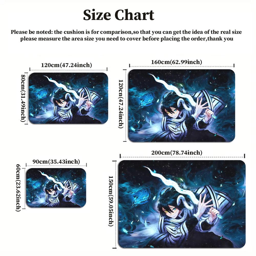 Anime Swordsman Area Rug, Blue Ice Flame Theme Floor Mat, Decorative Carpet for Gaming Room Bedroom, Washable Home Decor Gift