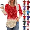 Women's Fashion Casual Pleated Round Neck Christmas Printed Long Sleeve T-Shirt Top