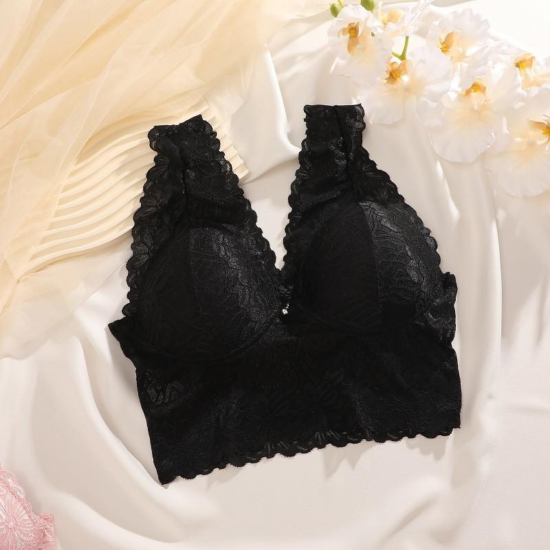 FINETOO Кружевной бюстгальтер для женщин, нижнее белье со сборками для женщин, однотонное и мягкое нижнее белье