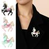 Brooch Zinc Alloy Enamel Pin Carousel Horse Pin with Rhinestones Encrusted Saddle Mane Coat Bag