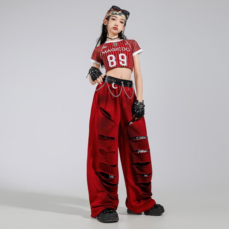 Girls Jazz Dance Outfit Kids Hip Hop Performance Costume Short Sleeve Top Pants Set