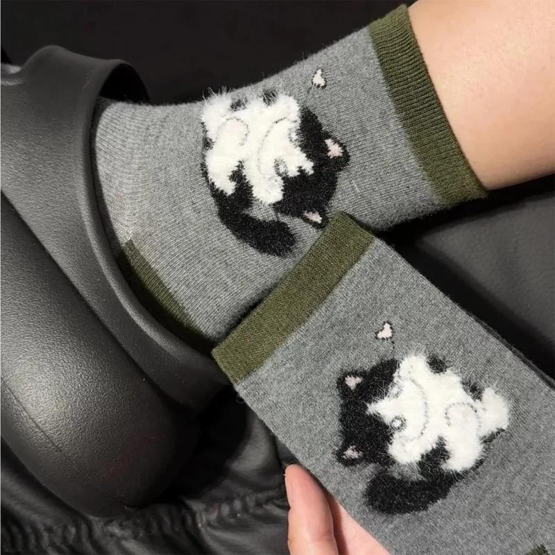 Модные Kawaii Носки с Собаками Зимние Теплые Мультяшные Милые Собака Кошка Животные Средней Длины Чулки Для Женщин Девочек Домашние Сонные Носки Подарки