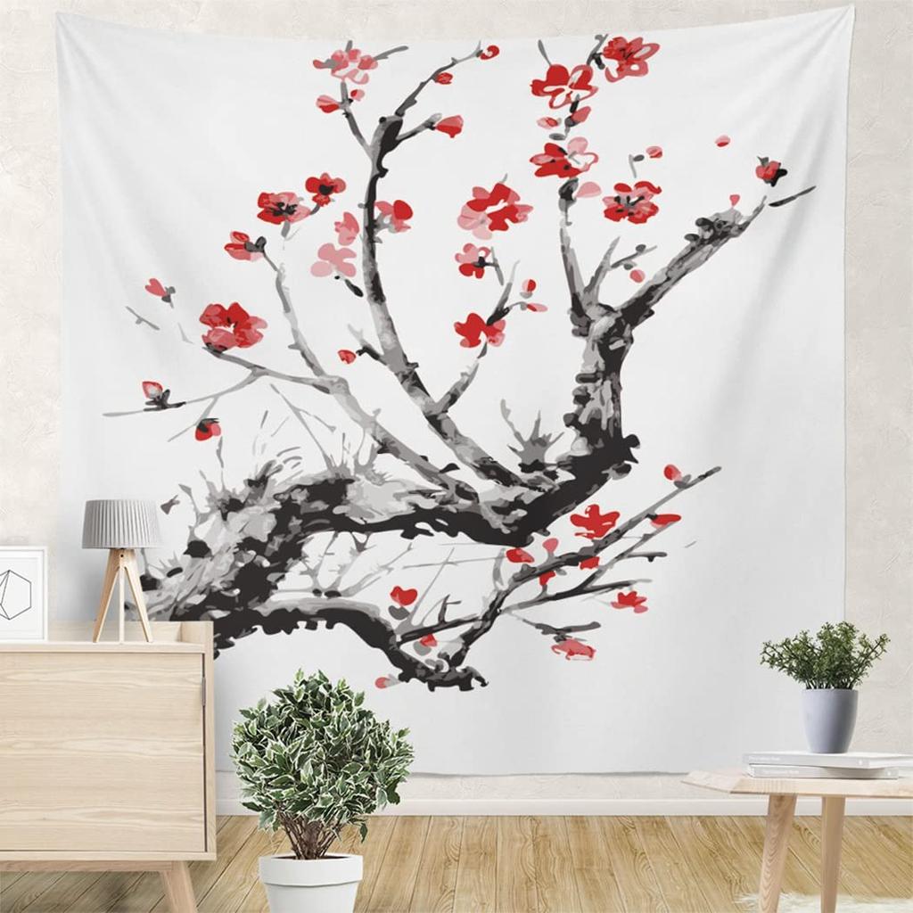 Красный Розовый Цветок Персика Цветок Сливы Узор Гобелен Главная Гостиная Спальня Декор Стены Фон Ткань Гобелен