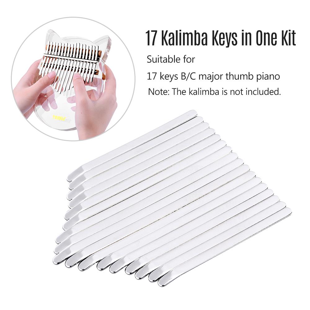 LINGTING 17 Keys Thumb Piano Keys Replacement Kit Manganese Steel with Stickers for 17 Key B/C Major