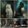 Midnight Mystic Victorian Black Cat Witch Vintage Wall Art Canvas Painting Bizarre Cat Art Poster and Print Home Decorations Without Frames