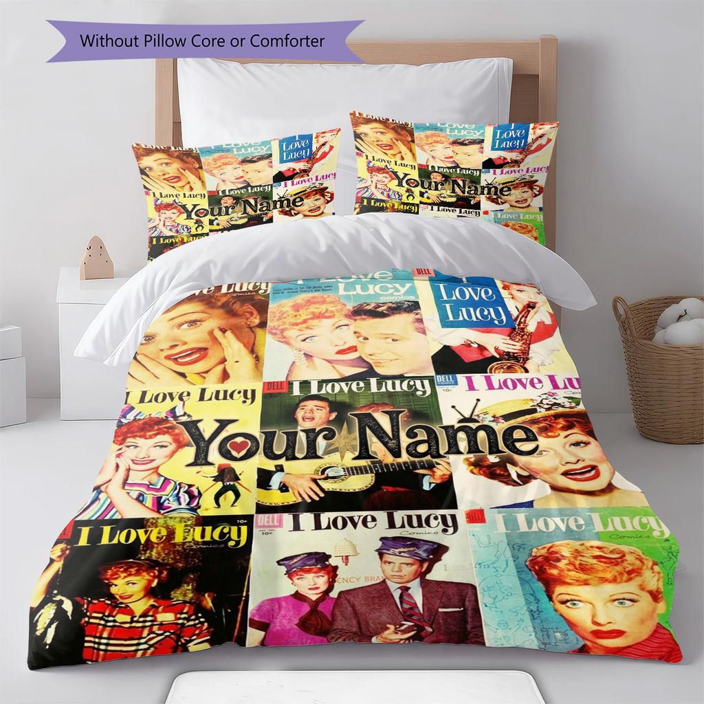 Love Lucy Comics Custom Name Pattern Bedding Quilt Set Quilt Cover Pillowcase Home Birthday Gift(1 * duvet cover + 2 * pillowcase, without core)