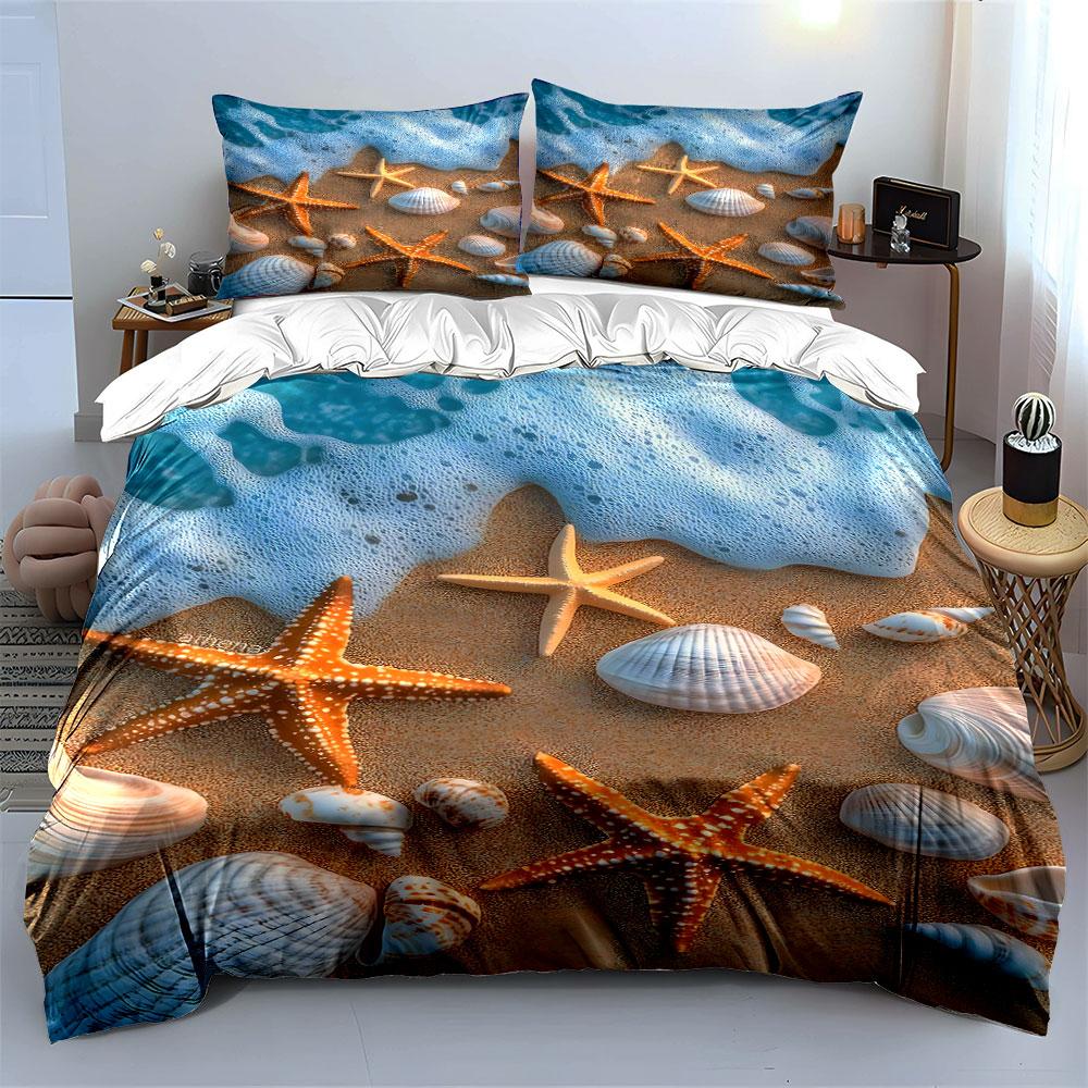 Starfish and seashell design. Bedding sets Duvet cover sets Duvet covers Pillowcases(1 * Duvet Cover 2 * Pillowcases without duvet insert)