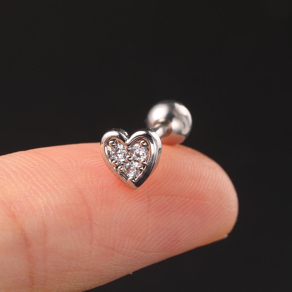 Серьги-сердечки для женщин Изящный пирсинг хряща уха Тренд 2024 Серебристый цвет Цирконий Козелок Дайт Мочка Уха Хрящ Серьги-гвоздики Украшения для тела