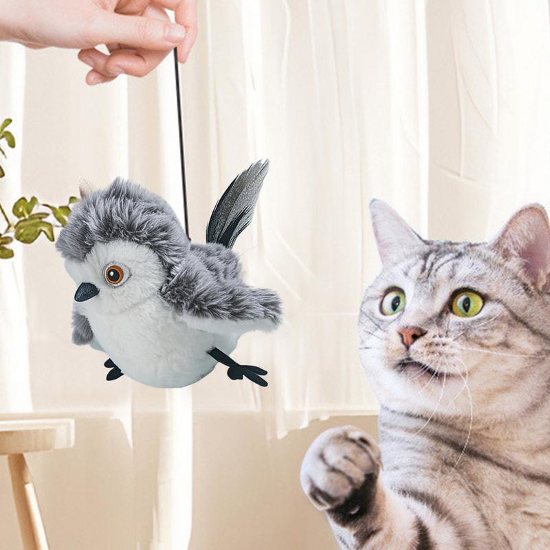 Flapping Bird Cat Toy Touch-Activated Lifelikes Sparrow Snowy Owl Chirping Cat Toy For Indoor Interactive Relieve Boredom
