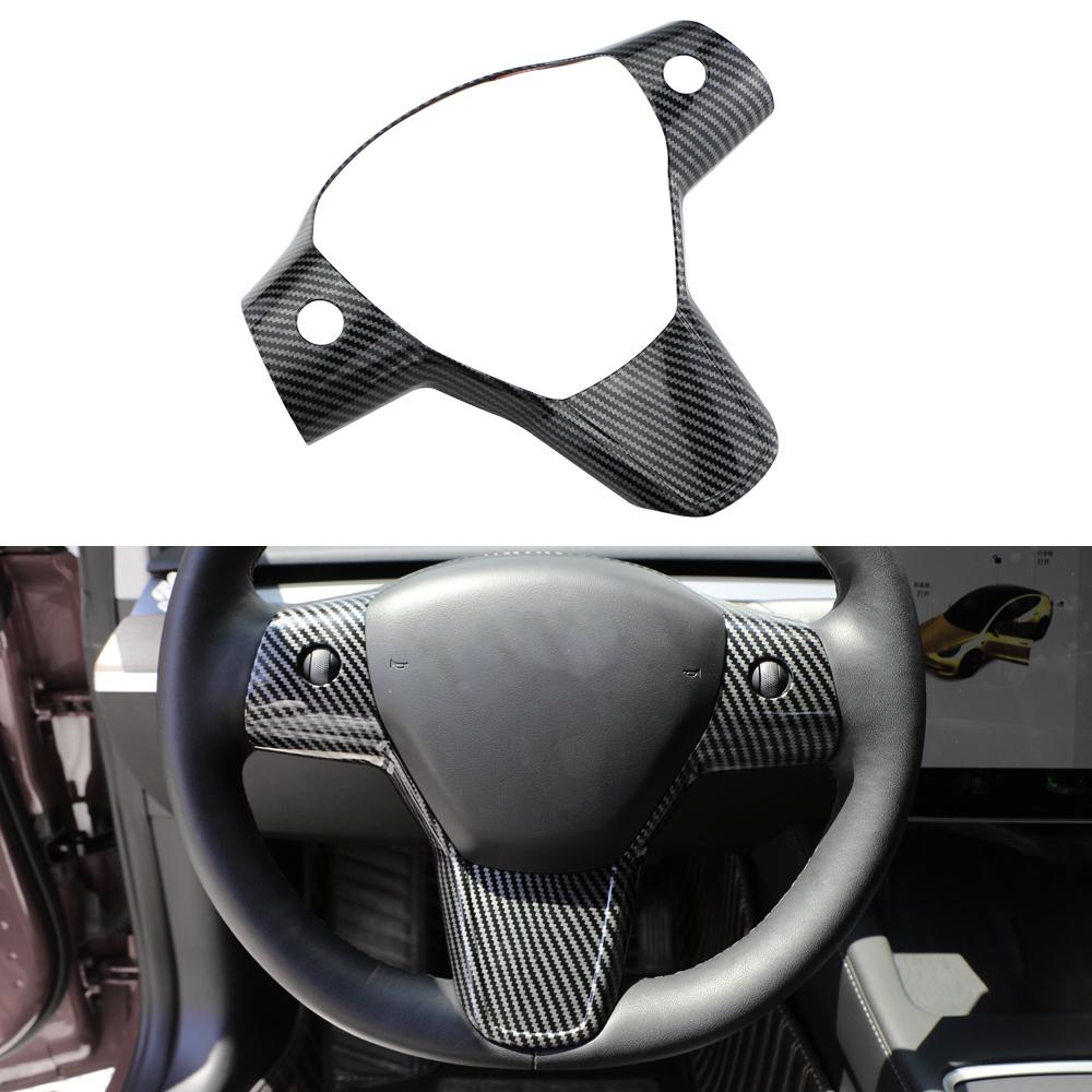 ABS Carbon Fiber Car Steering Wheel Buttons Panel Sticker Trim Cover for Tesla Model 3 2016-2025 Model Y 2019-2025 Accessories