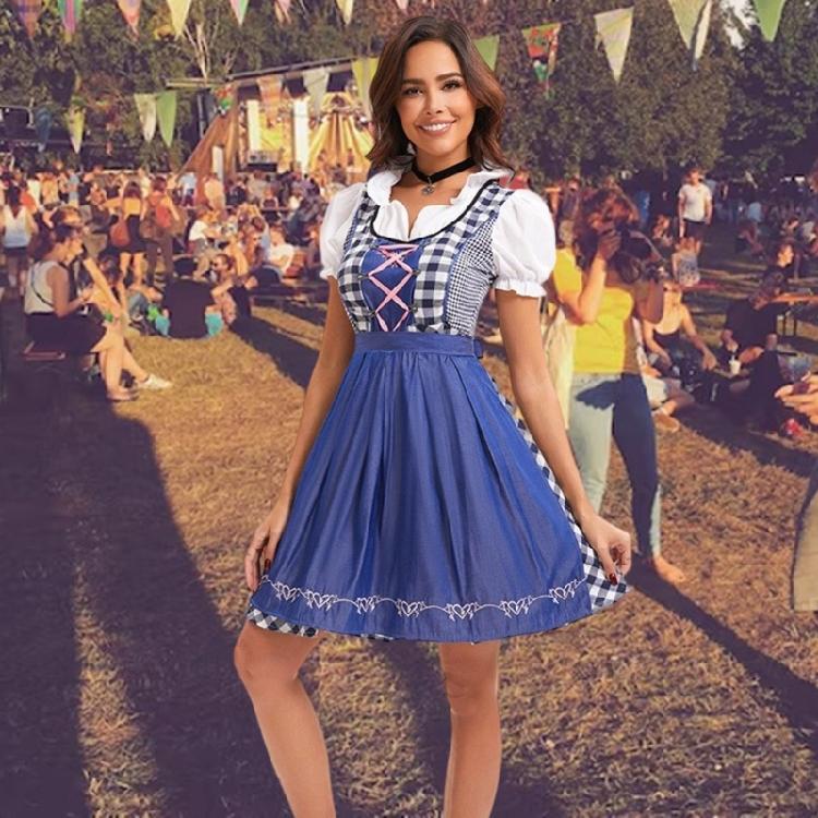 Adult Women German Bavarian Oktoberfest Costume Set,Beer Costume Dirndl Dresses for Halloween and Beer Festival Carnivals
