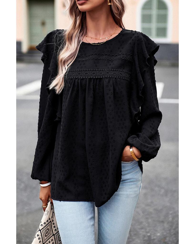 Azura Exchange Черная кружевная блузка с длинным рукавом и оборками на плечах