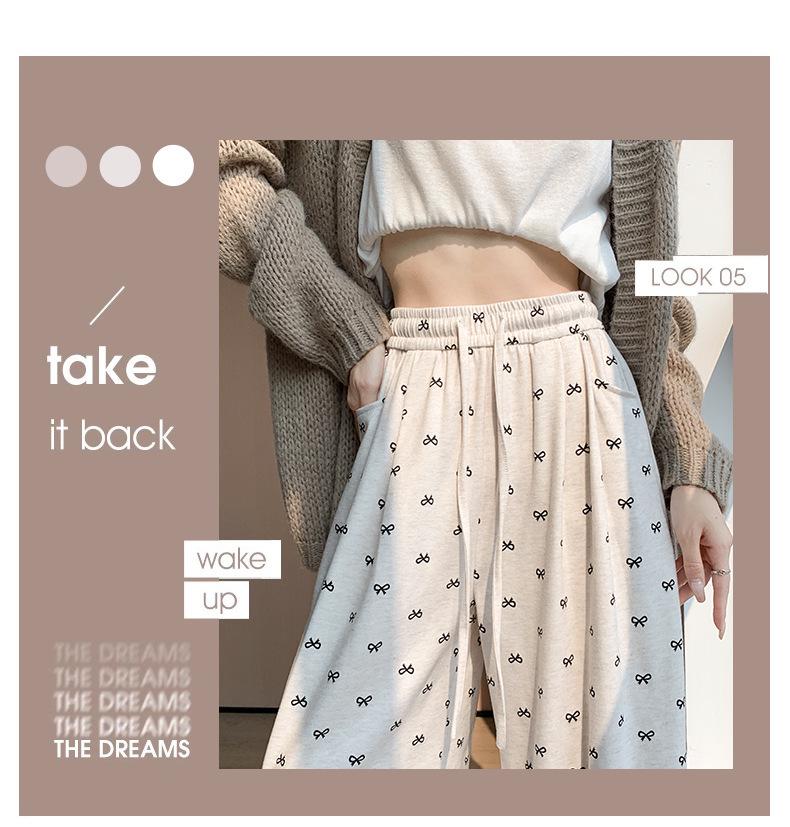 2025 Women's Bowknot Sticky Rice Wide-Leg Pants, Casual Drapey Fit for Spring & Autumn