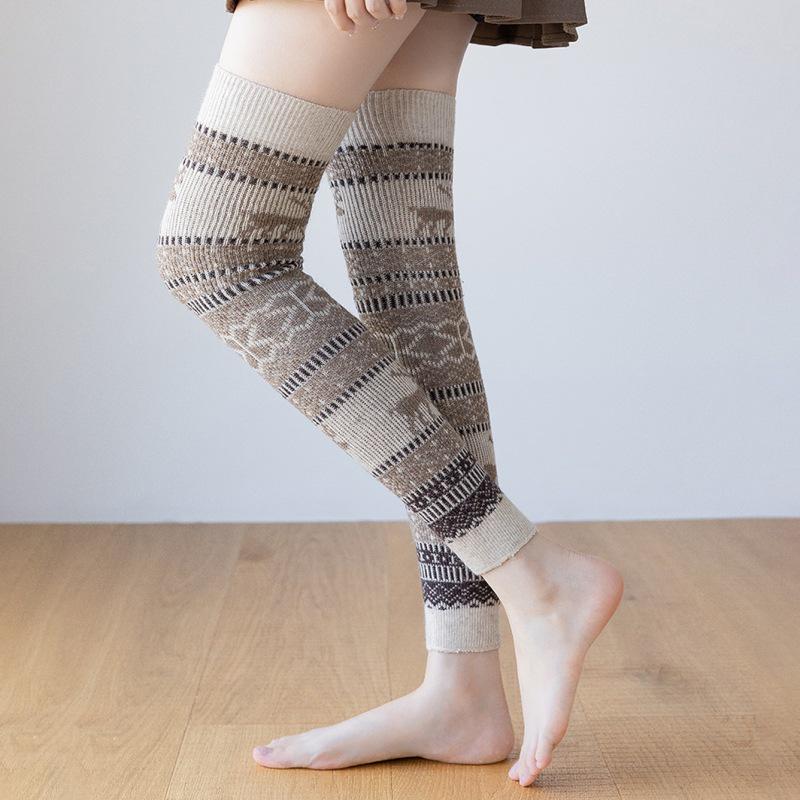 Женские теплые носки выше колена из кроличьей шерсти с рождественским оленем - Толстые леггинсы осень/зима