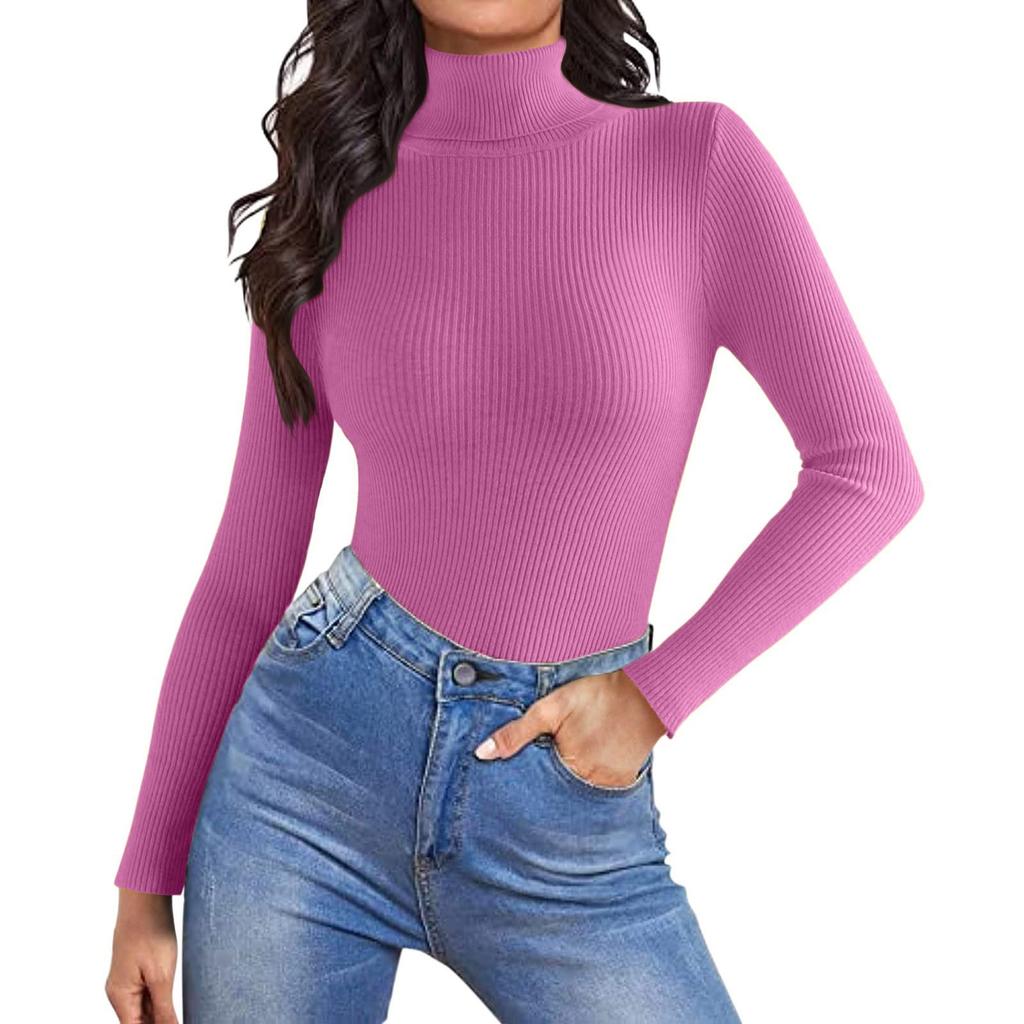 Женская модная футболка с высоким воротником, облегающая, с длинным рукавом, пуловер, однотонный топ