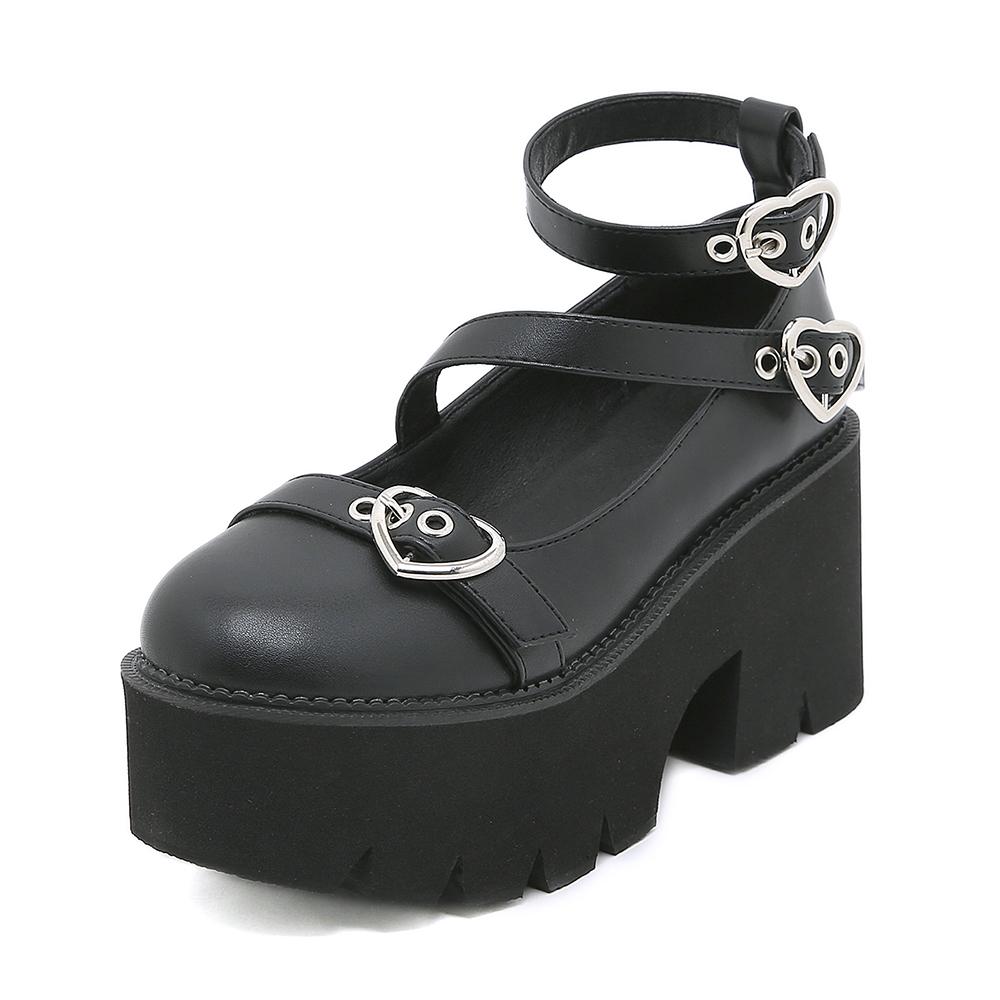 Gdgydh Женские туфли Мэри Джейн на платформе на массивном каблуке с весенней крестообразной повязкой Kawaii Cospaly с пряжкой в форме сердца