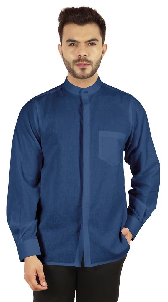 BestMan Мужская однотонная рубашка на пуговицах с китайским воротником и планкой спереди для формального случая