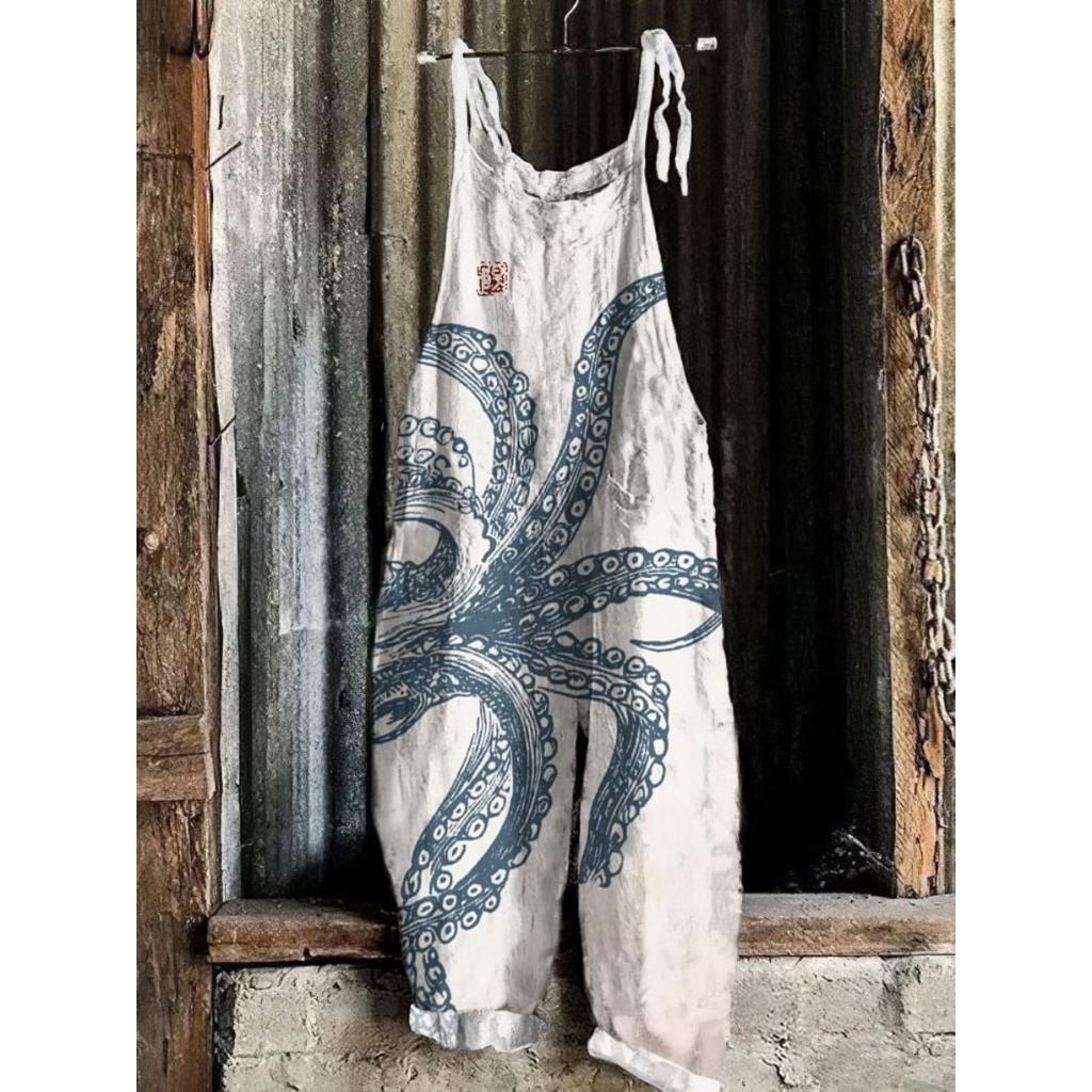 VIONA Suspenders Jumpsuits Women Print One Piece Pocket Overalls Sling Long Pants Casual Loose High Waist Rompers Y2k Streetwear