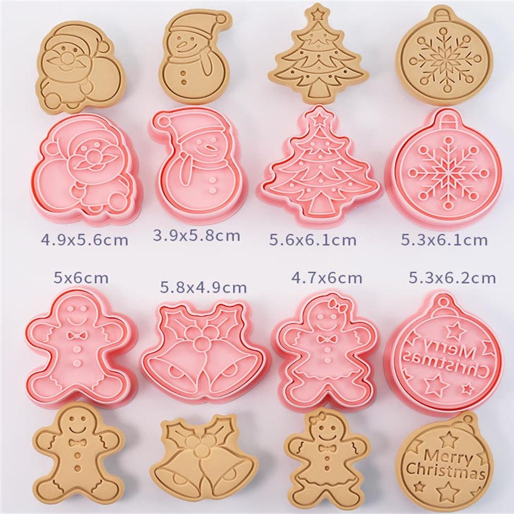 8Pcs/Set Christmas Cookie Cutters Stamp Santa Snowflake Gingerbread Man Biscuit Embosser Mold New Year Party Decor Baking Tools