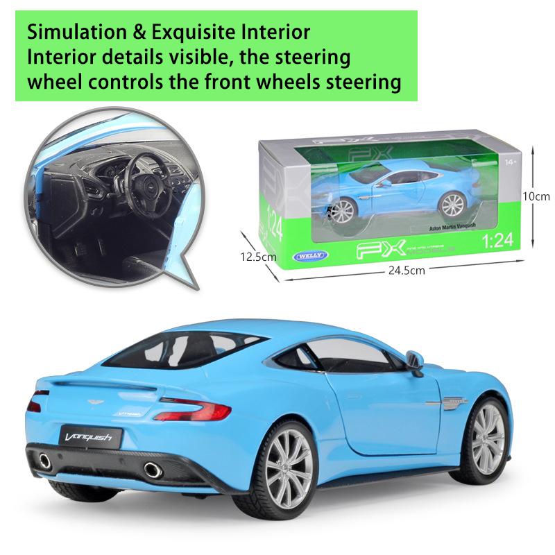 Масштаб 1/24 WELLY Aston Martin Vanquish, модель автомобиля из сплава, литье под давлением, металлические игрушечные автомобили, модель автомобиля, коллекция высокой имитации, детские подарки
