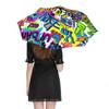 1 Pack Automatic Umbrella With Waterproof Black Coating And Wind Resistant Frame For Travel With Graffiti Inspired Tone