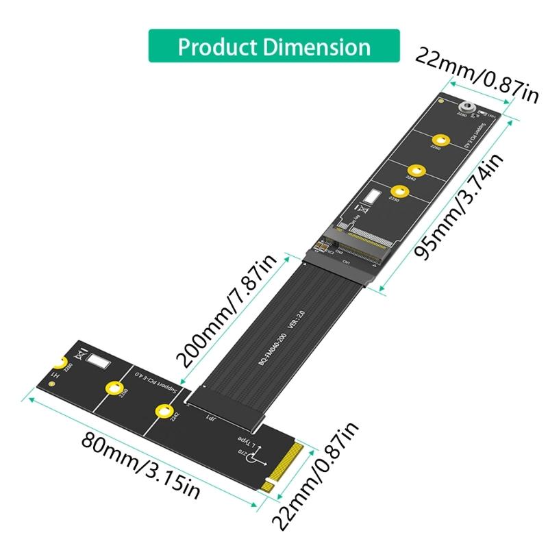 Быстроскоростной удлинитель M.2 SSD 20 см для NVMe SATA SSD с регулируемой ориентацией выходного разъема на материнской плате