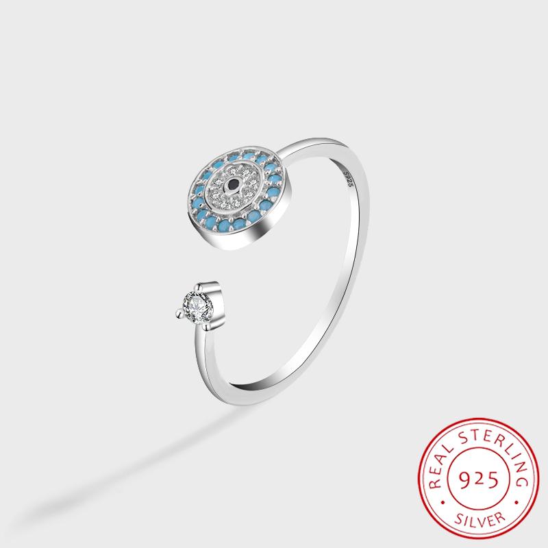 Креативное кольцо из стерлингового серебра с синим цирконом, женское простое синее блестящее кольцо из циркона в форме глаза, ювелирное изделие из стерлингового серебра, кольцо для вечеринки, обручальное кольцо невесты