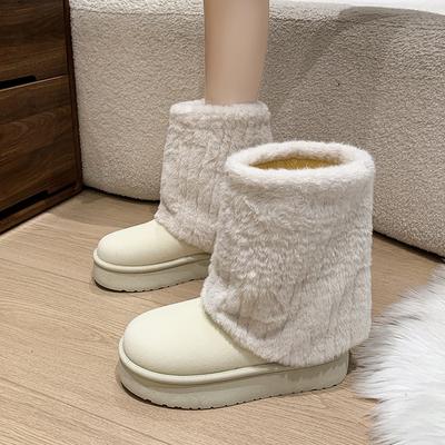 Пушистые сноубутсы на толстой подошве для женской зимы 2025, новые утепленные полусапоги средней высоты, холодостойкие и теплые хлопковые ботинки для Северо-Востока