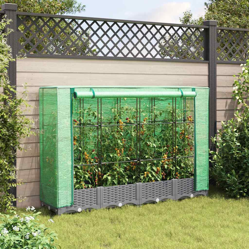 vidaXL Hochbeet mit Gewächshaus-Aufsatz Rattan-Optik 160x40x123 cm