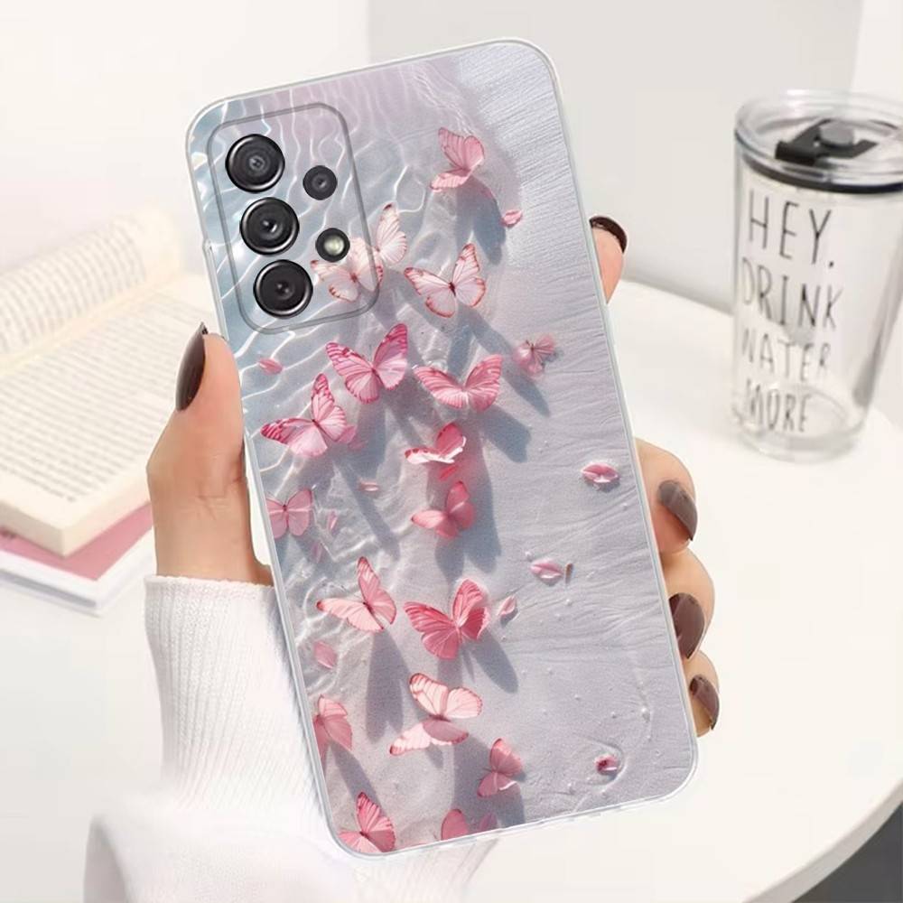 Pink Butterfly Pattern For Samsung A51,30,71,S9,Ultra,S20,FE,22,Lite,23,21,PIus,10,Transparent, Silicone Case