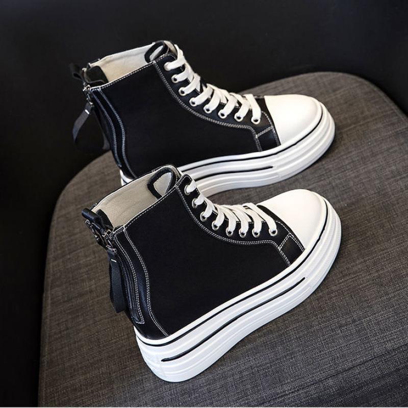 Обувь из парусины, детская весенняя новая обувь с высоким верхом белого цвета, модная и универсальная, толстая подошва с увеличенной высотой, повседневная женская обувь