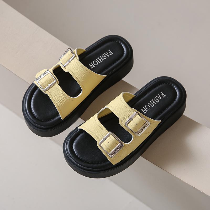 Шлепанцы женские летние 2025 новые ретро стиль надпись повседневные толстая подошва пляжные крутые шлепанцы женские