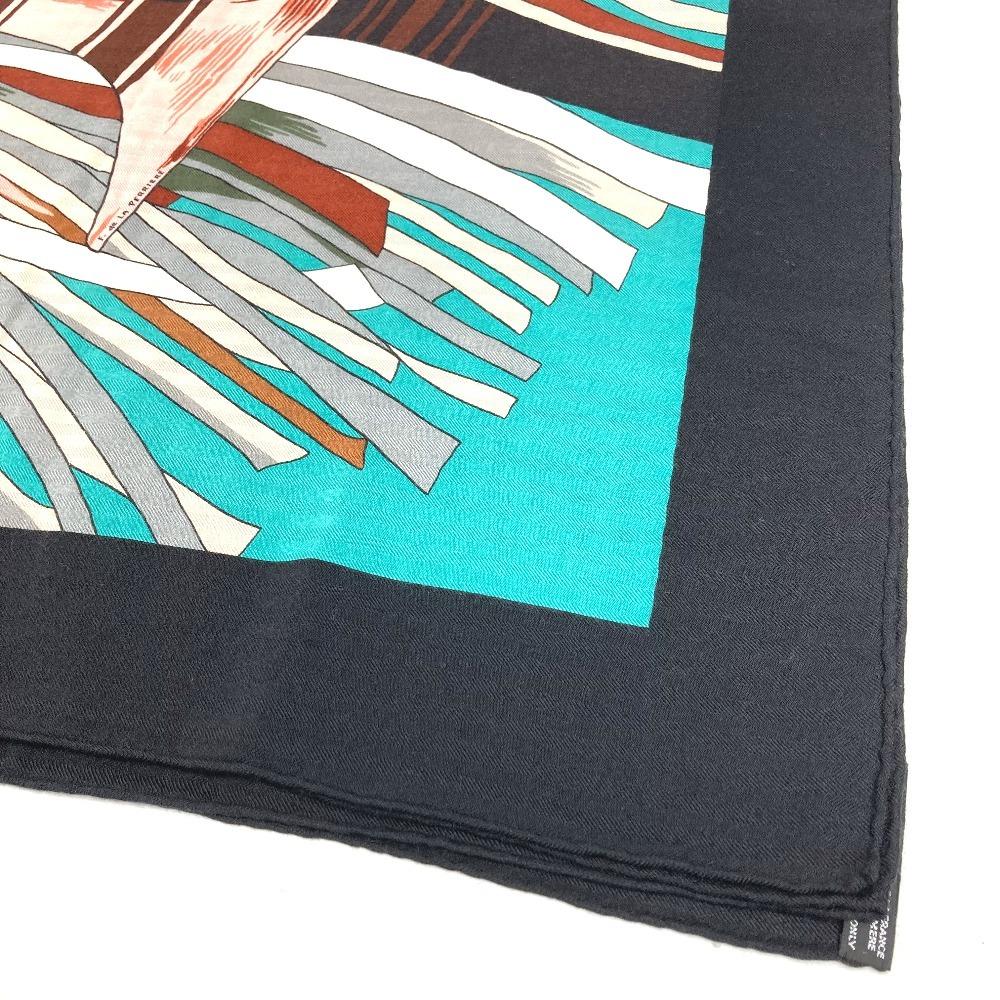 HERMES Calle Jean 140 Large Shawl Stole Scarf Cashmere / silk Black/Multicolore