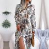 Spring Summer Women Fashion Floral Collar Full Sleeve Tie Up All Match Print Shirt Dress