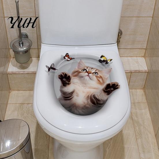 Съемные ПВХ Наклейки на Туалет, 3D Мультяшные Наклейки с Кошками, Водонепроницаемые Милые Наклейки на Крышку Туалета с Животными, Креативная Наклейка-Арт на Сиденье, Забавная Самоклеящаяся Наклейка на Стену Ванной Комнаты
