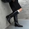 Черные Модные Универсальные Сапоги до Колена на Низком Каблуке 2025 Осень и Зима Новые Сапоги Рыцаря с Квадратным Носком и Темпераментным Голенищем до Колена Женские
