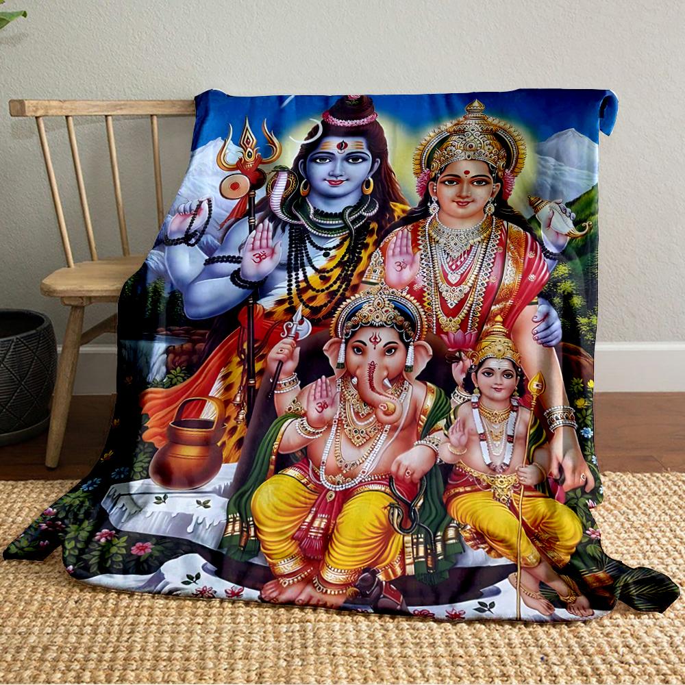 Hindu Deity Family Artwork on BlanketFlannel blanket for bedroom, living room, sofa, and nap