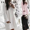 New Winter Fashion Long Sleeve Solid Color Round Neck One-piece Dress Straight Plush Skirt