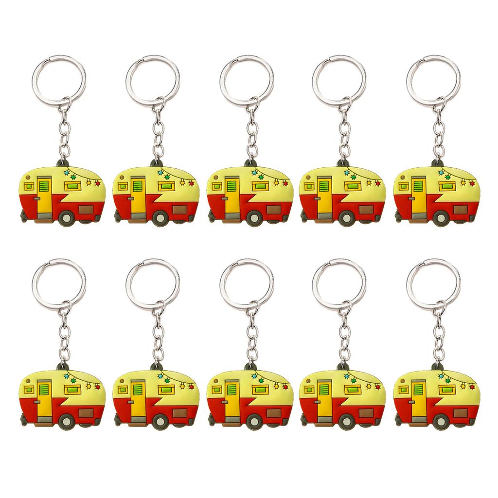 10Pcs Campers Keychain Soft Silicone Motorhome Charm Keyring for Camping Enthusiasts Portable Backpacks Accessory