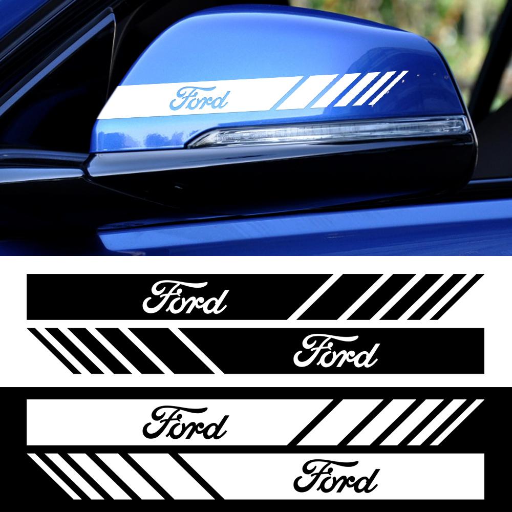 BBBQ8 2Pcs PVC Car Logo Rearview Mirror Badge Body Decor Sticker For Ford Mustang ST Escort Mondeo C-Max MK3 MK5 Fusion S-Max B-Max RS