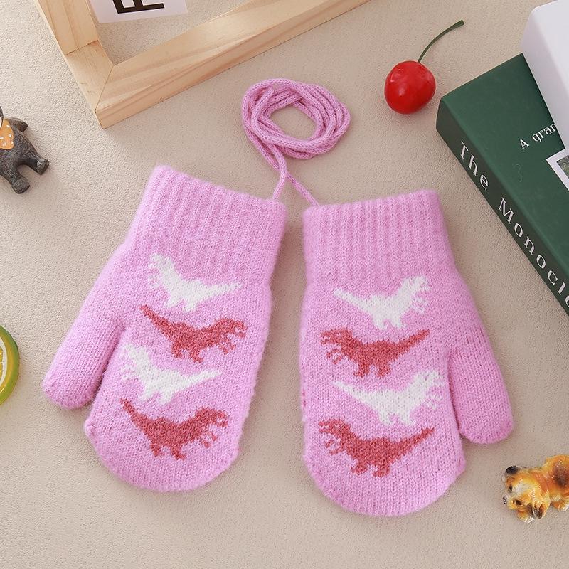 Милые детские варежки Зимние теплые вязаные детские варежки для мальчиков и девочек Уличные ветрозащитные варежки для малышей и детей с веревочкой