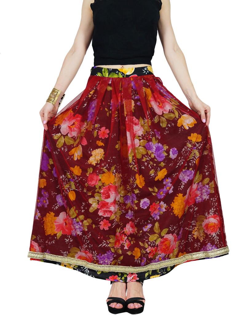 Bimba Женская длинная плиссированная двусторонняя юбка макси с цветочным принтом в стиле бохо-повседневная