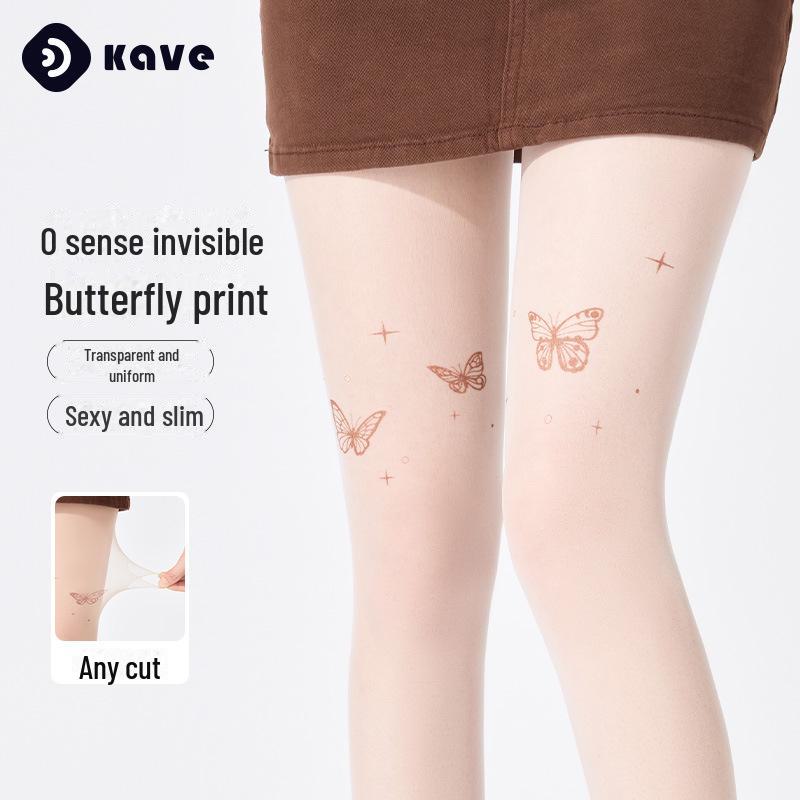 Женские антизацепляющие чулки с татуировками: Прочные, облегающие тонкие колготки с рисунком в виде белых бабочек для защиты от солнца и ухода за кожей весной и летом.