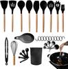 24PCS Silicone Heat Resistant Kitchen Utensils, Frying Spatula, Spoon, Brush, Clip, Nonstick Cookware Set
