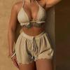 European & American Sexy Solid Color Bikini Three-Piece Set - Special Fabric Beachwear for Women, Perfect for Vacation