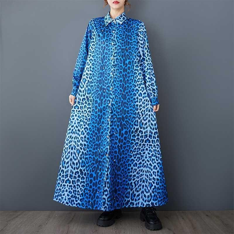 Свободные литературные большие размеры модные леопардовые принты средней длины темпераментные повседневные платья