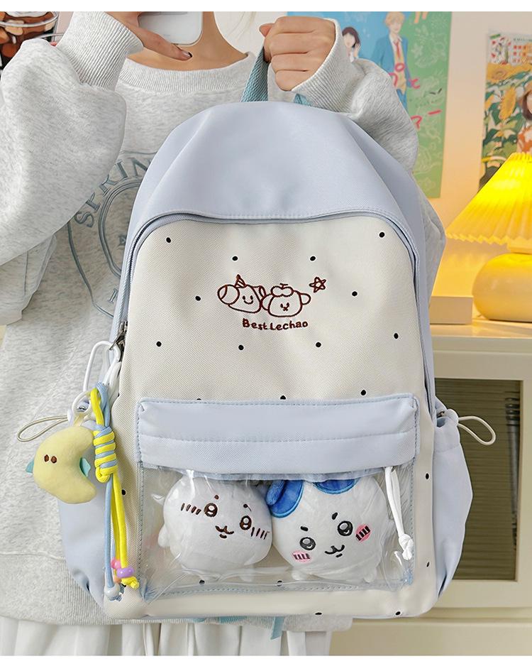 Japanese Anime Style Cute Girl Lightweight Backpack with Large Capacity and High-Value Brooch for Elementary Students