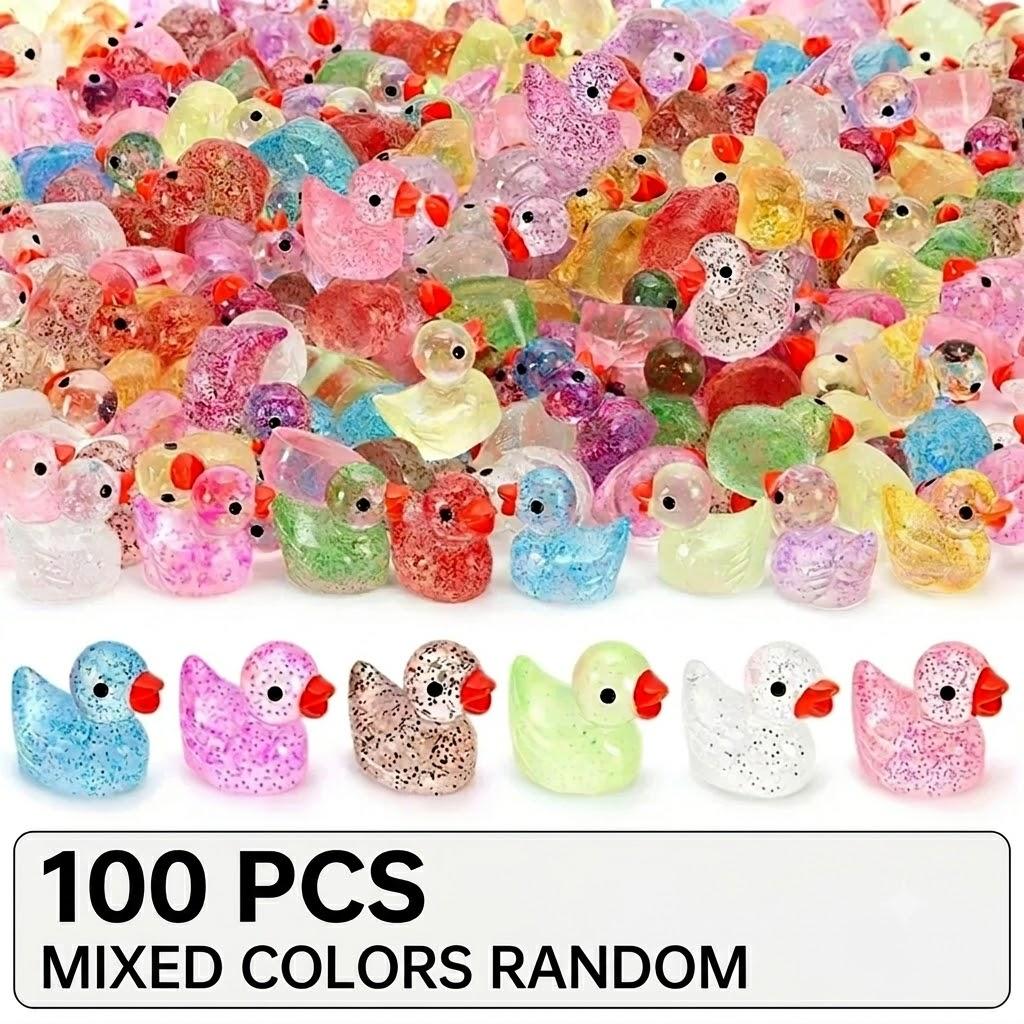 10/30/50/100pcs Mixed Glitter Mini Resin Ducks Miniatures, Fairy Garden Home Desk Ornament, Micro Landscape DIY Craft Decoration