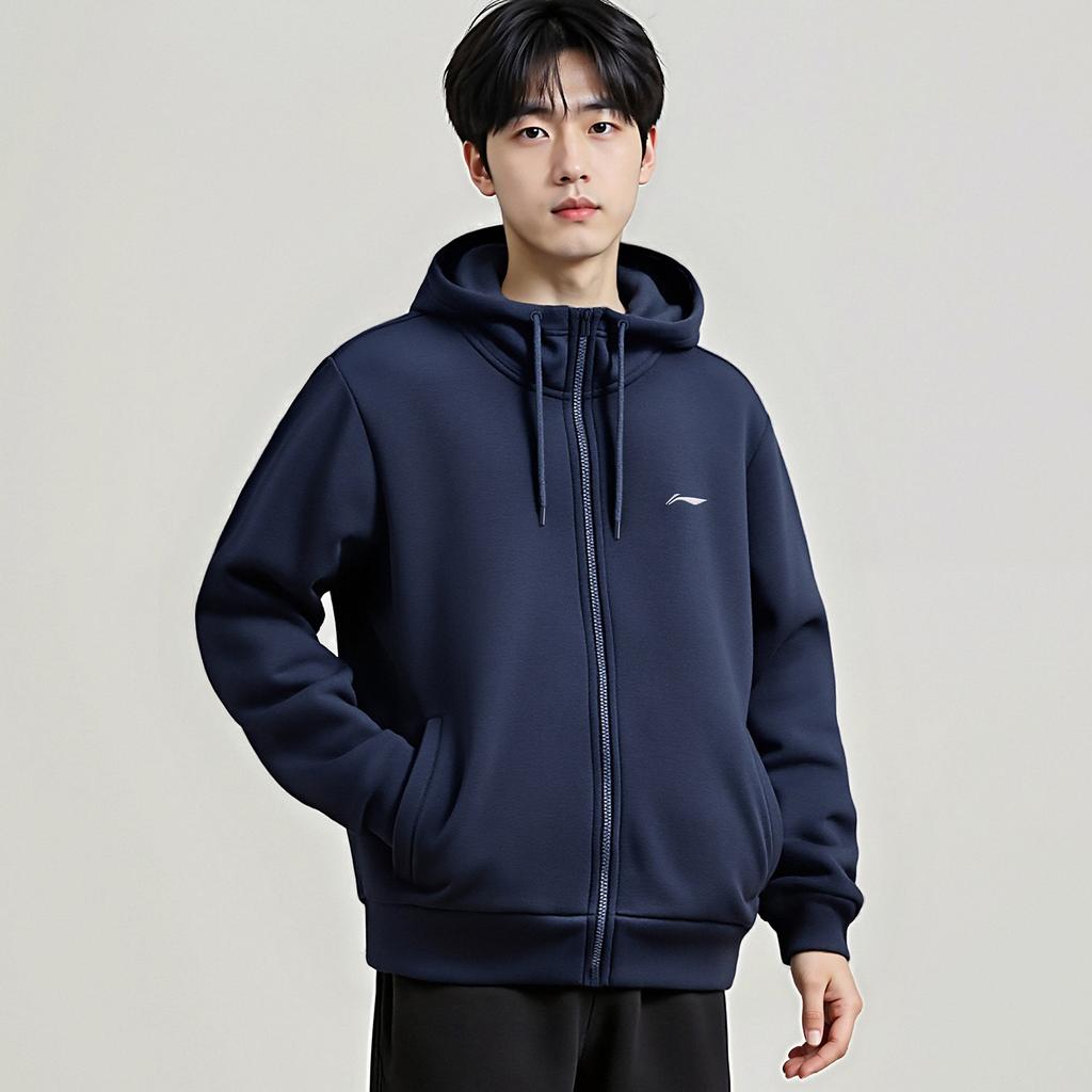 Толстовки Li Ning Мужские Темно-синие С капюшоном Средняя Обычная AWDVG73-3