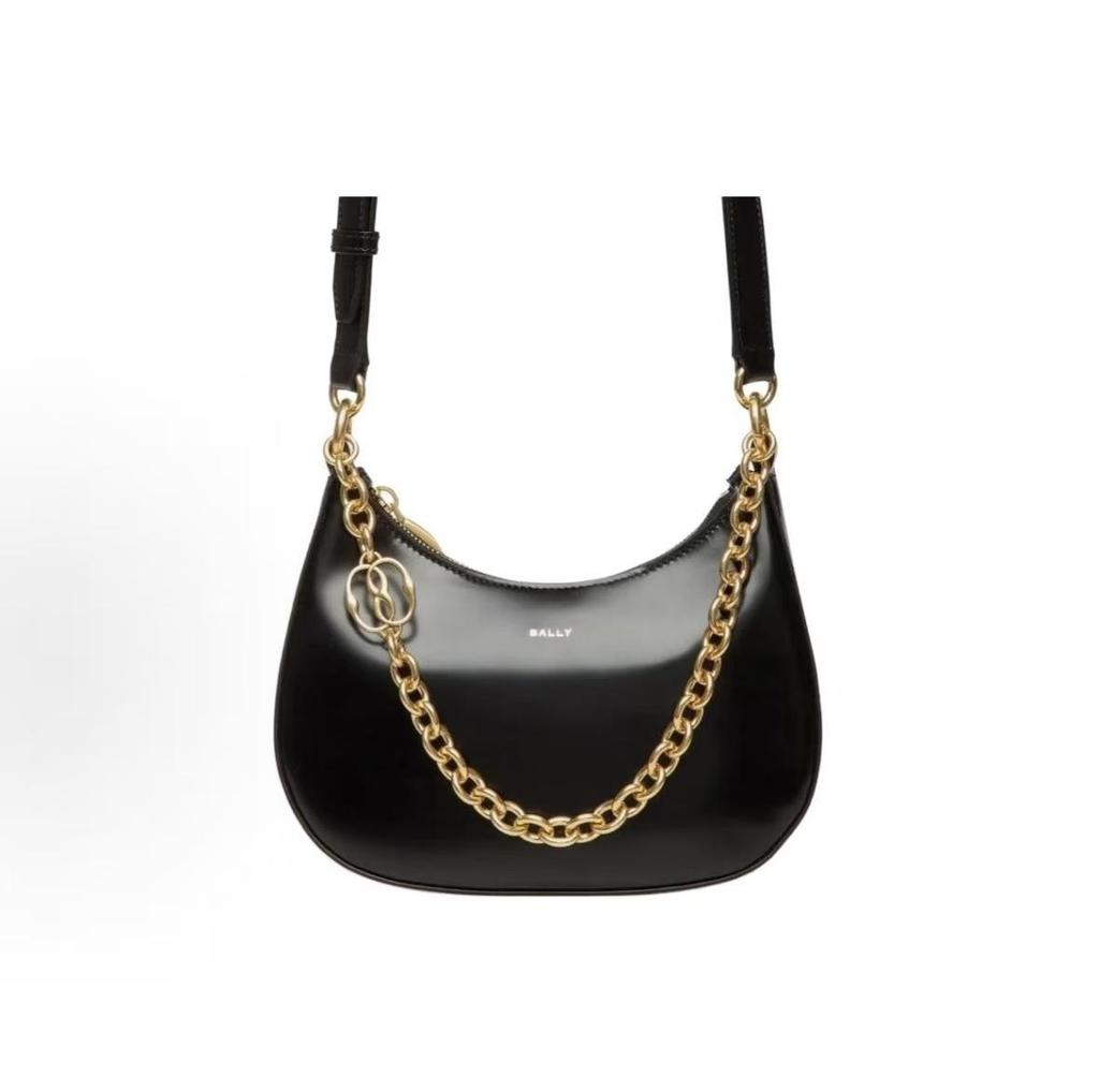 Bally Эмблема Металлическая Короткая Цепочка Ручка Значок Звено Патентованная Телячья Кожа Мини Ручная Сумка Через Плечо Женские Сумки Черный 6306592
